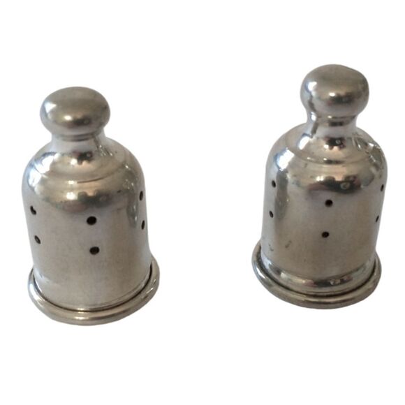 Web Pewter Salt Pepper Shaker Set Amber Glass Lined Weighted Vtg 80s Farmhouse. - Picture 12 of 16